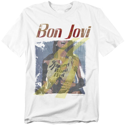 White - Front - Bon Jovi Unisex Adult Slippery When Wet T-Shirt