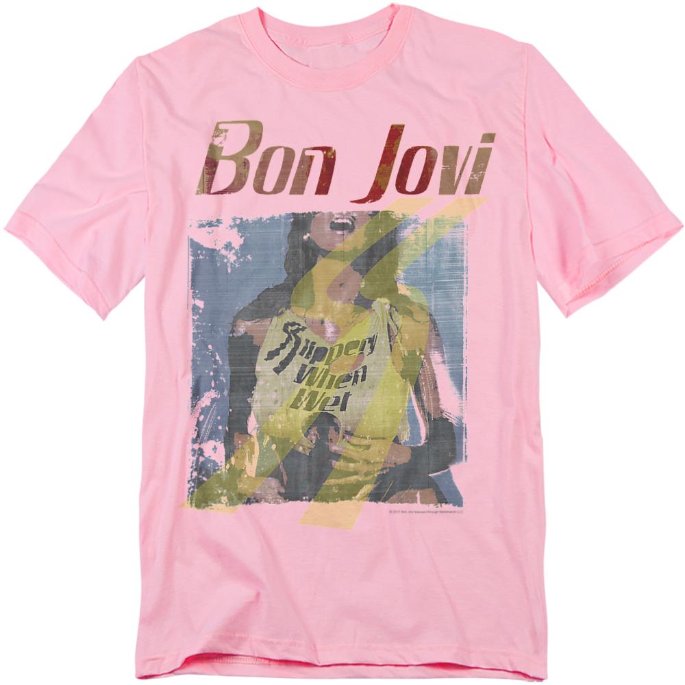 Pink - Front - Bon Jovi Unisex Adult Slippery When Wet T-Shirt