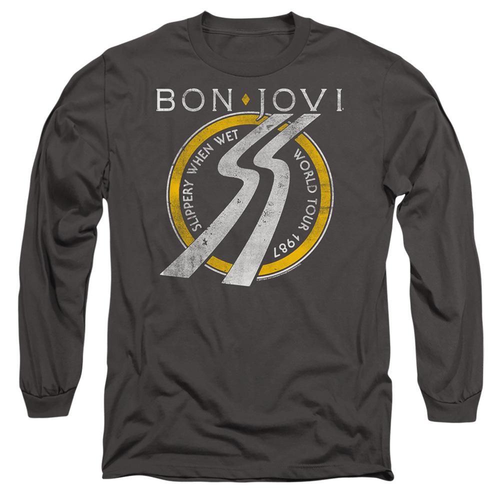 Charcoal - Front - Bon Jovi Unisex Adult Slippery When Wet Tour Dates T-Shirt