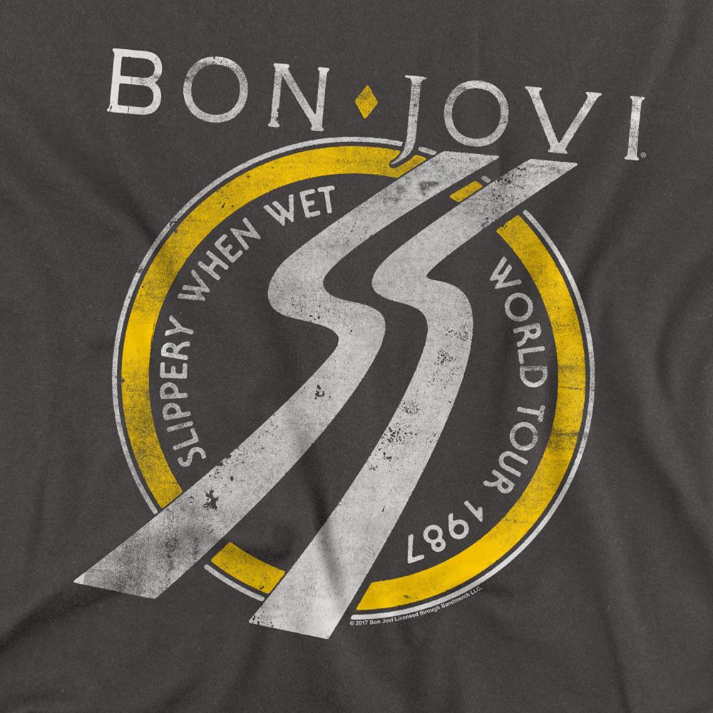 Charcoal - Side - Bon Jovi Unisex Adult Slippery When Wet Tour Dates T-Shirt