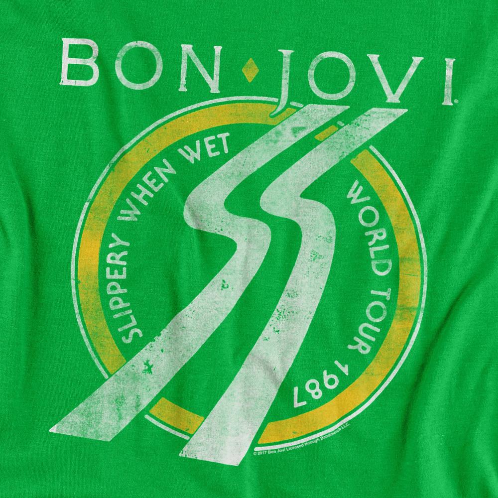 Kelly Green - Back - Bon Jovi Unisex Adult Slippery When Wet Tour Dates T-Shirt