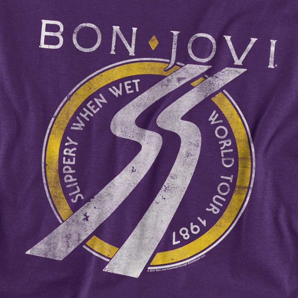Purple - Back - Bon Jovi Unisex Adult Slippery When Wet Tour Dates T-Shirt