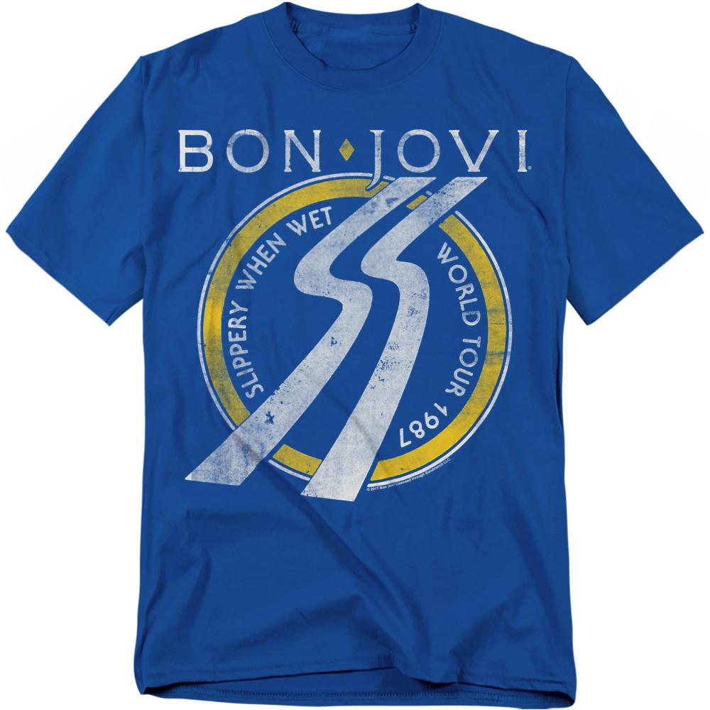 Royal Blue - Front - Bon Jovi Unisex Adult Slippery When Wet Tour Dates T-Shirt