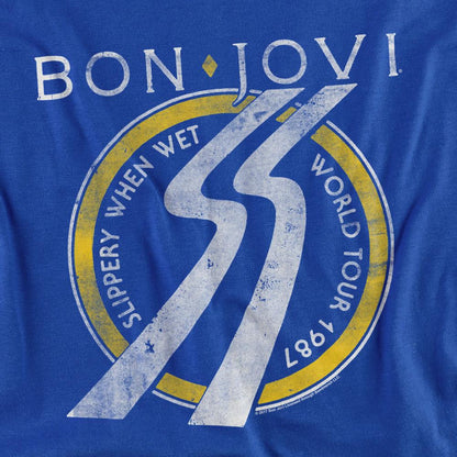 Royal Blue - Back - Bon Jovi Unisex Adult Slippery When Wet Tour Dates T-Shirt