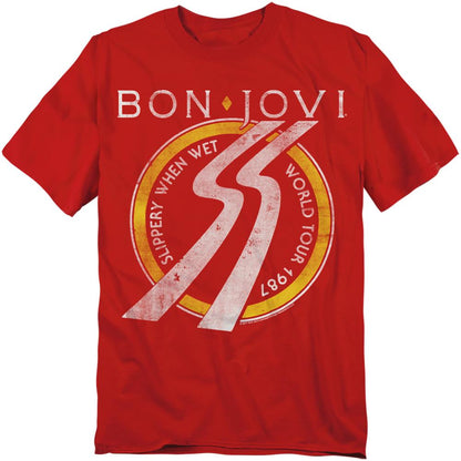 Red - Front - Bon Jovi Unisex Adult Slippery When Wet Tour Dates T-Shirt