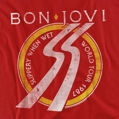 Red - Back - Bon Jovi Unisex Adult Slippery When Wet Tour Dates T-Shirt