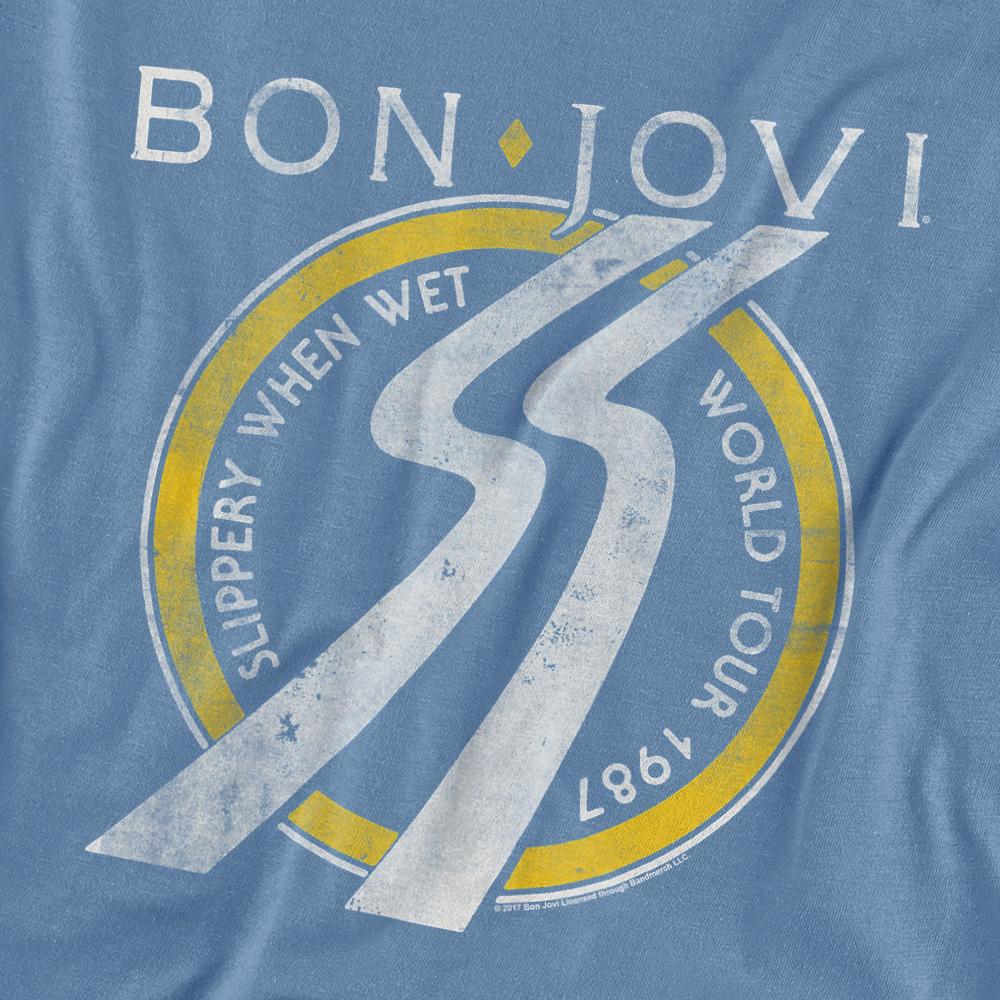 Carolina Blue - Back - Bon Jovi Unisex Adult Slippery When Wet Tour Dates T-Shirt