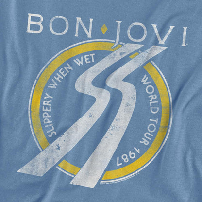Carolina Blue - Back - Bon Jovi Unisex Adult Slippery When Wet Tour Dates T-Shirt