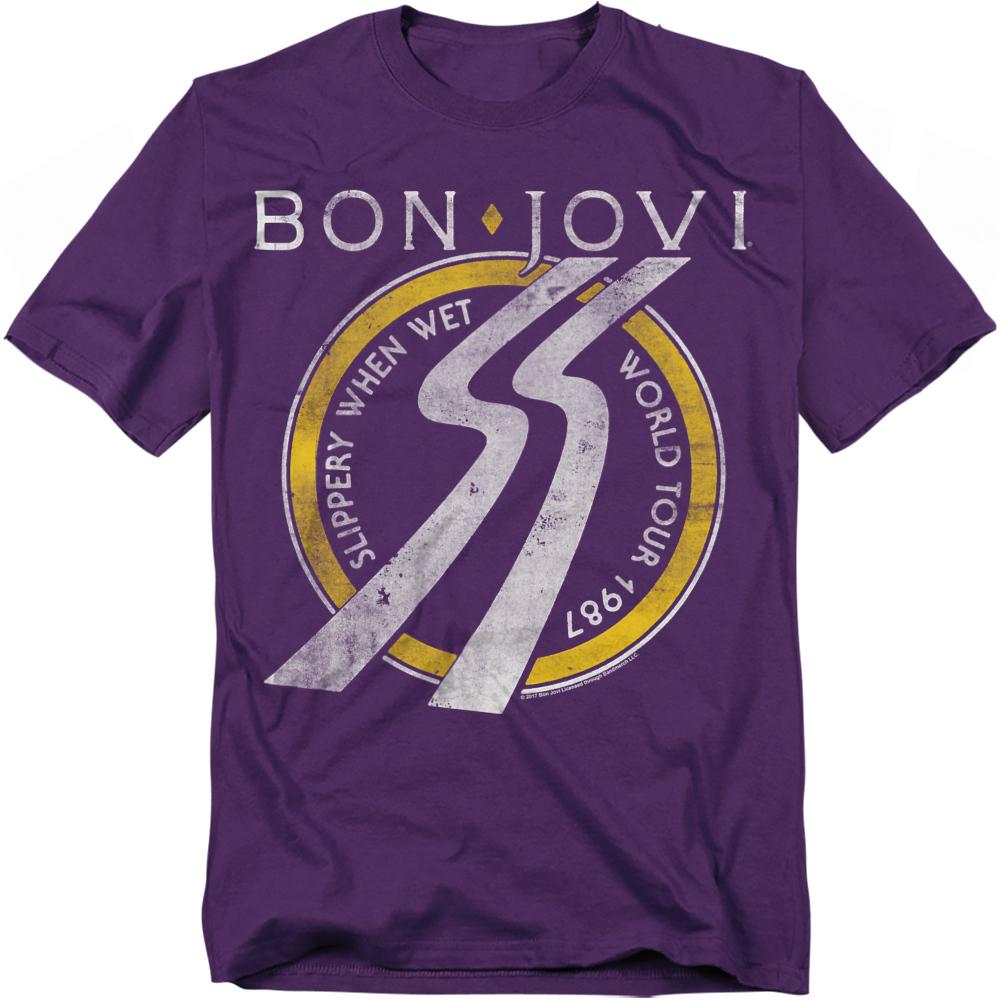 Purple - Front - Bon Jovi Unisex Adult Slippery When Wet Tour Dates T-Shirt