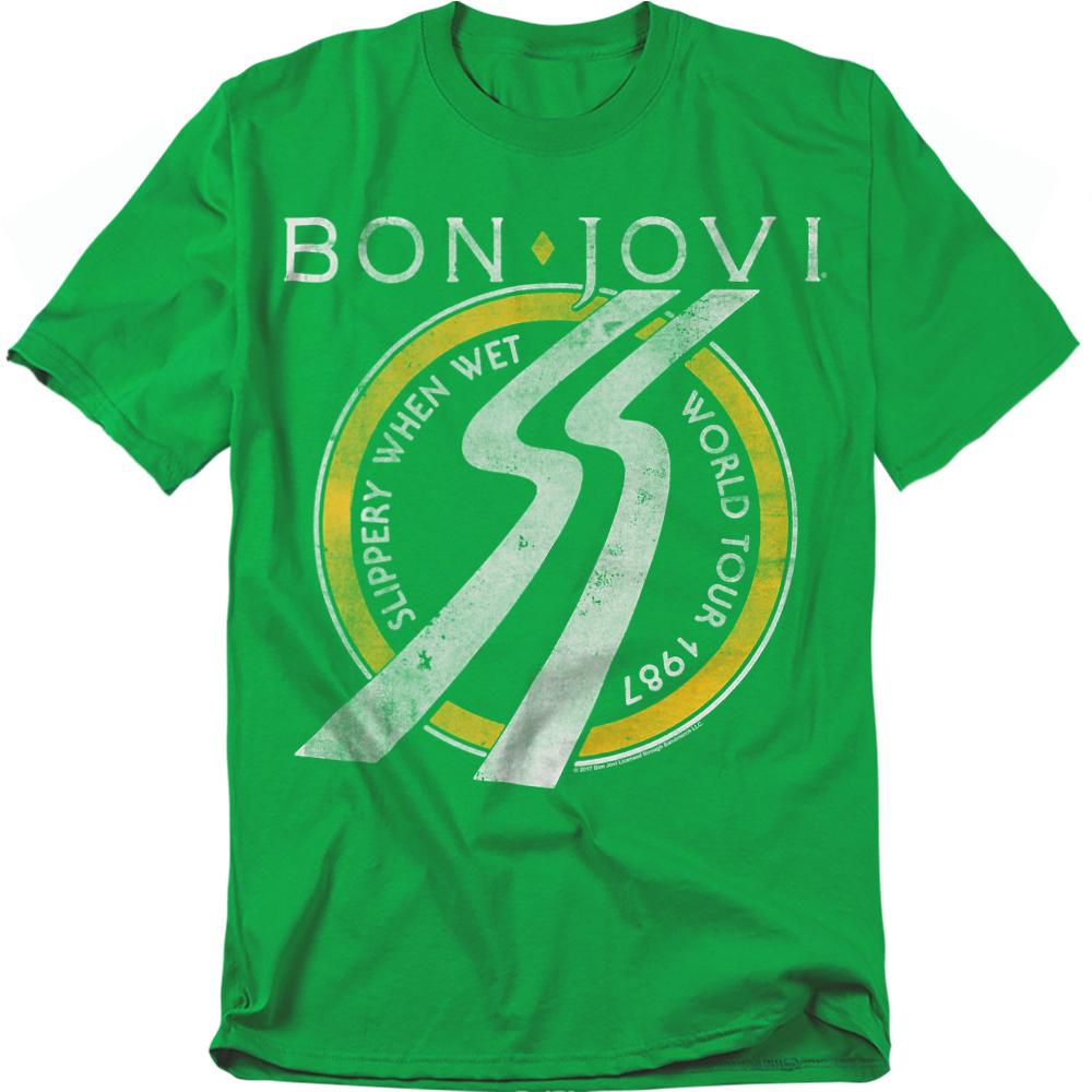 Kelly Green - Front - Bon Jovi Unisex Adult Slippery When Wet Tour Dates T-Shirt
