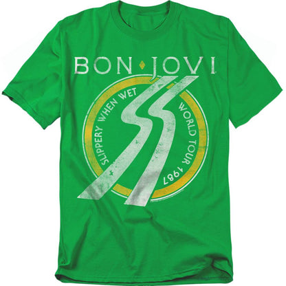 Kelly Green - Front - Bon Jovi Unisex Adult Slippery When Wet Tour Dates T-Shirt