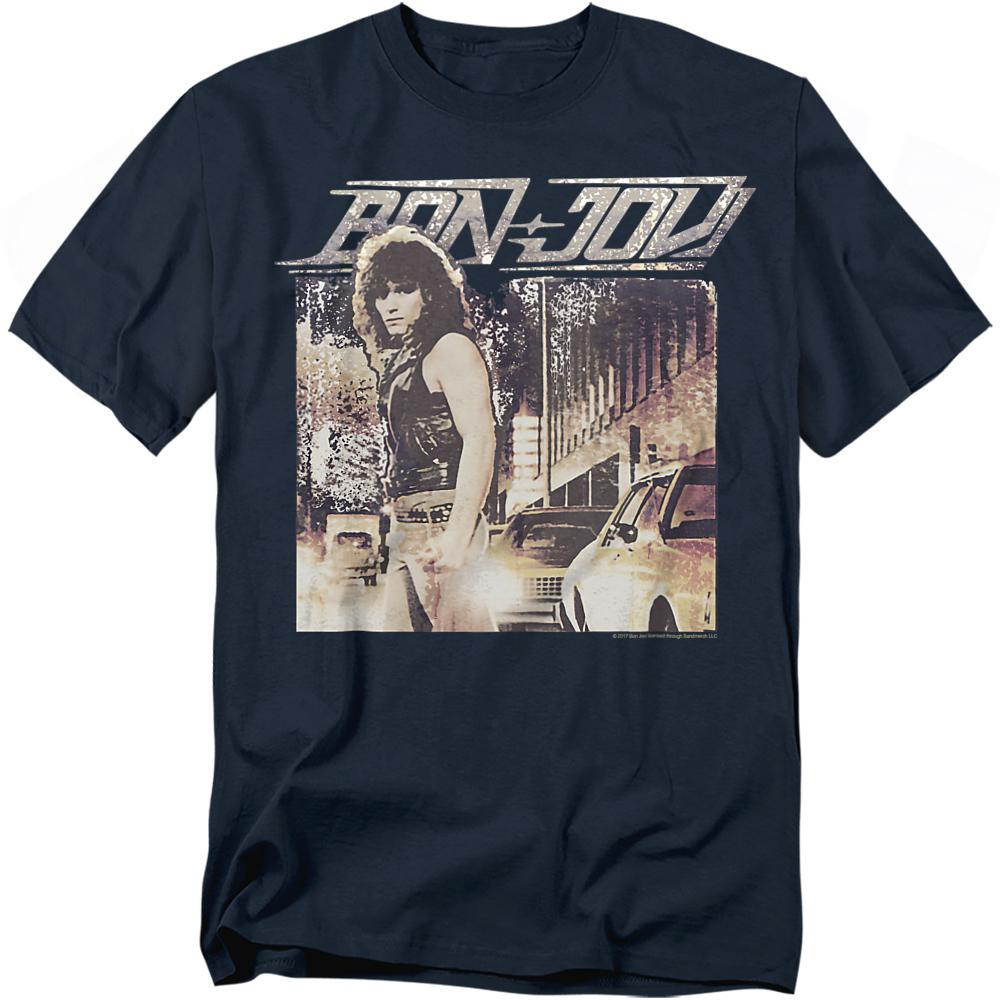 Navy - Front - Bon Jovi Unisex Adult Runaway T-Shirt