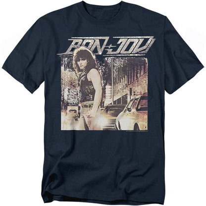 Navy - Front - Bon Jovi Unisex Adult Runaway T-Shirt