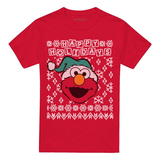 Red - Front - Sesame Street Unisex Adult Ugly Elmo Christmas T-Shirt