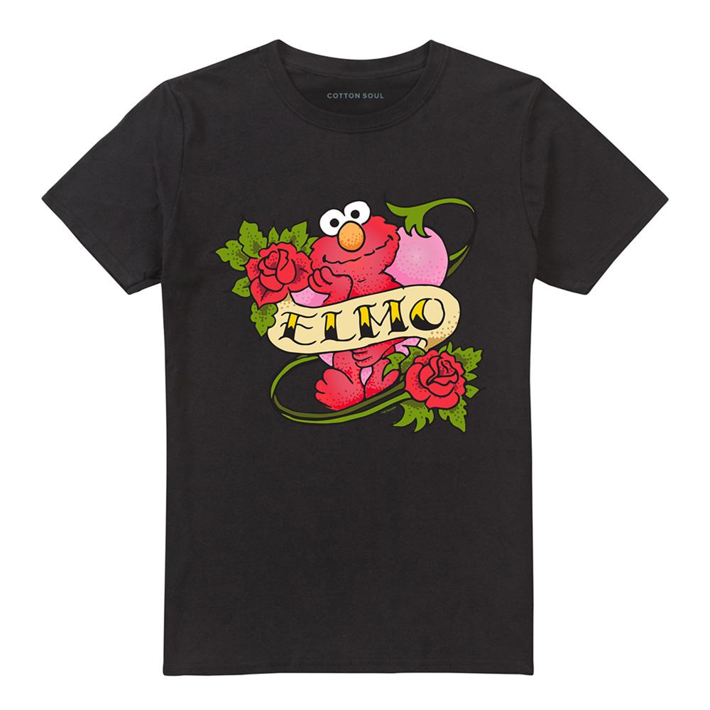 Black - Front - Sesame Street Unisex Adult Elmo Tattoo T-Shirt