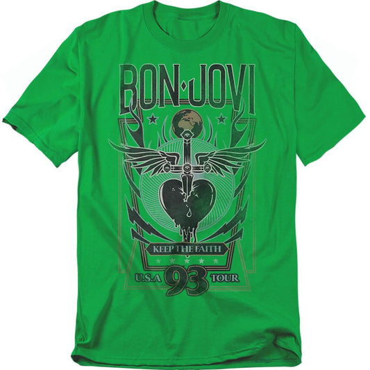Kelly Green - Front - Bon Jovi Unisex Adult Keep The Faith T-Shirt