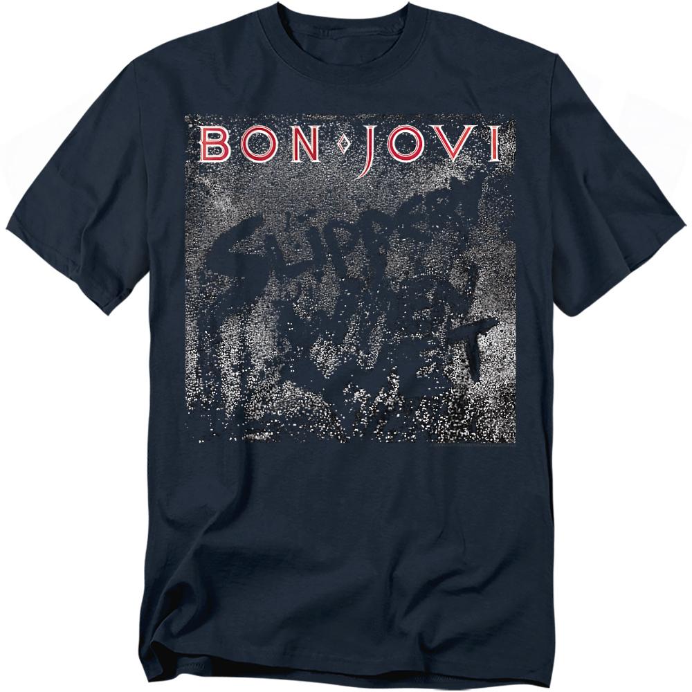 Navy - Front - Bon Jovi Unisex Adult Slippery When Wet T-Shirt