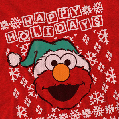 Red - Side - Sesame Street Unisex Adult Ugly Elmo Christmas T-Shirt