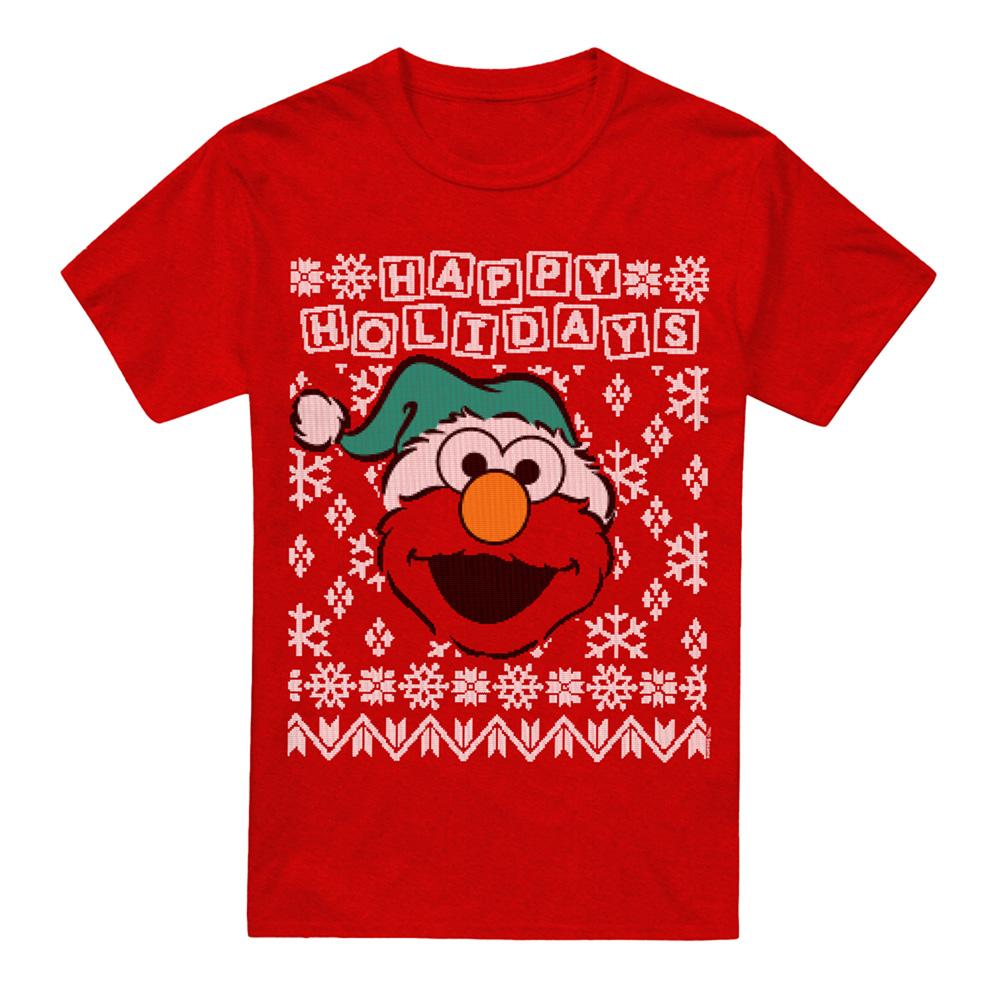 Red - Front - Sesame Street Unisex Adult Ugly Elmo Christmas T-Shirt