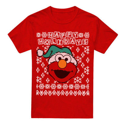 Red - Front - Sesame Street Unisex Adult Ugly Elmo Christmas T-Shirt
