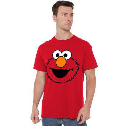 Red - Lifestyle - Sesame Street Unisex Adult Elmo Face Ringspun Cotton T-Shirt