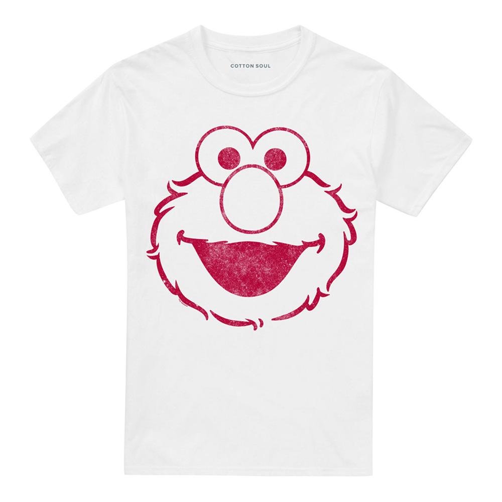 White - Front - Sesame Street Unisex Adult Elmo Mono T-Shirt