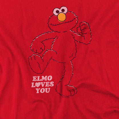 Red - Side - Sesame Street Unisex Adult Elmo Loves You T-Shirt