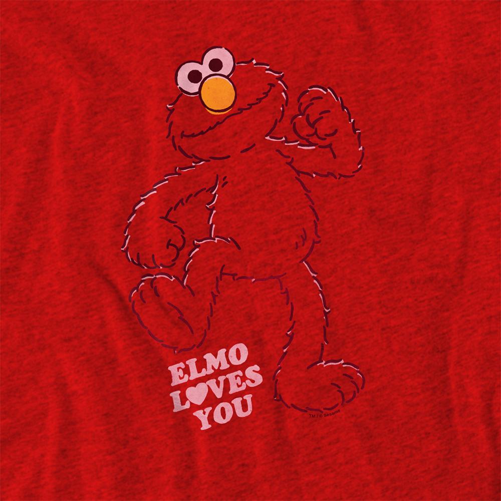 Red - Side - Sesame Street Unisex Adult Elmo Loves You T-Shirt