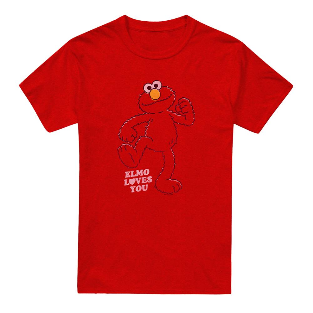 Red - Front - Sesame Street Unisex Adult Elmo Loves You T-Shirt