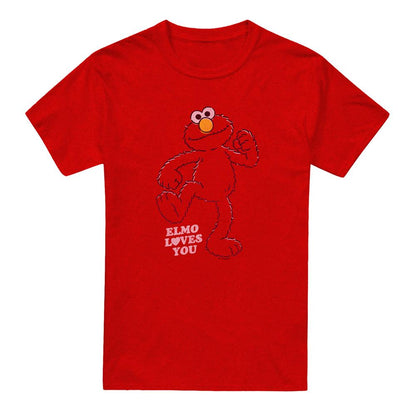 Red - Front - Sesame Street Unisex Adult Elmo Loves You T-Shirt