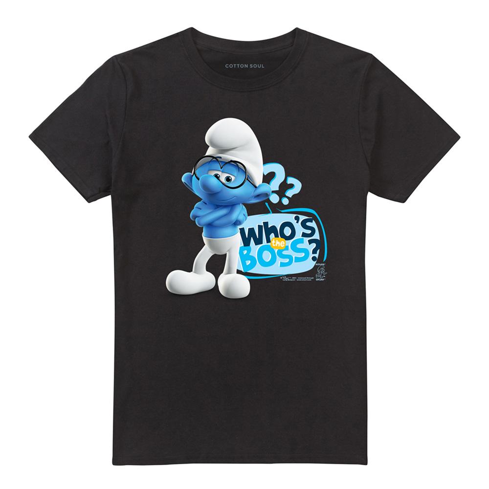 Black - Front - The Smurfs Unisex Adult Who´s The Boss? Brainy Smurf T-Shirt