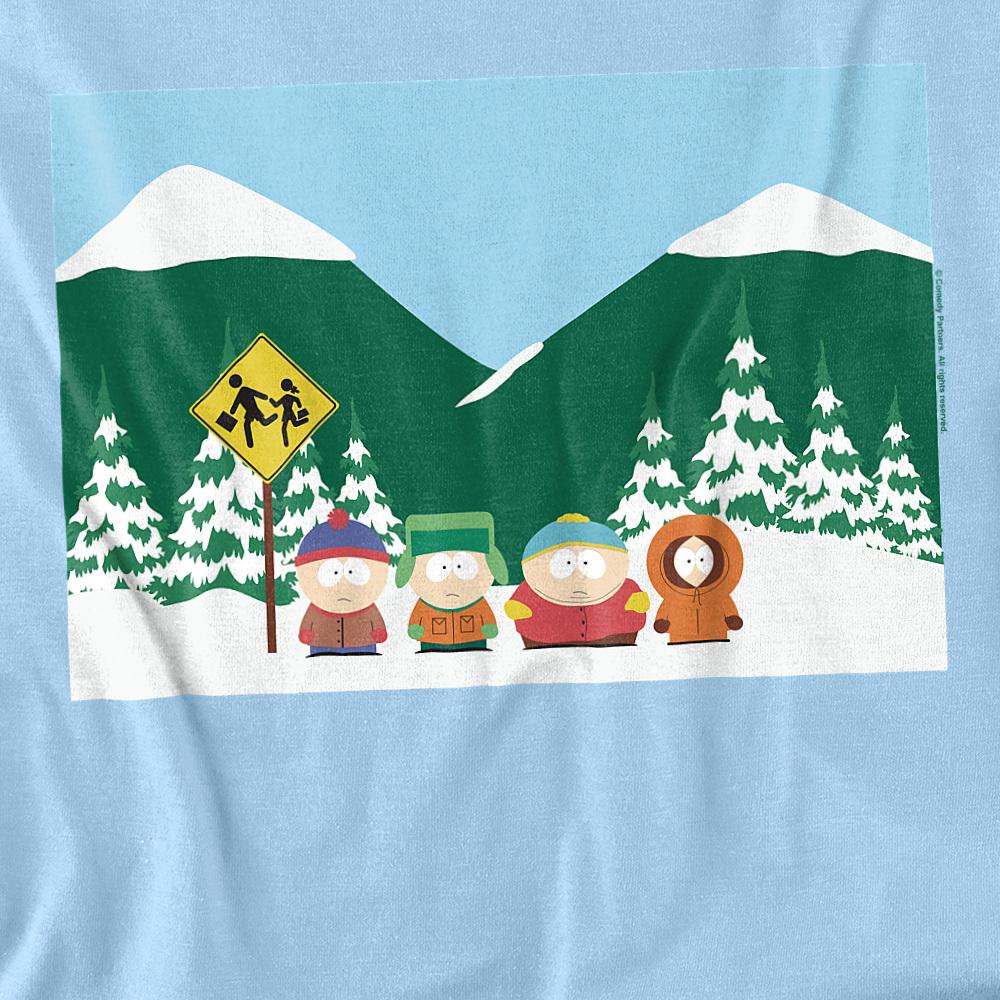 Light Blue - Side - South Park Unisex Adult Bus Stop T-Shirt