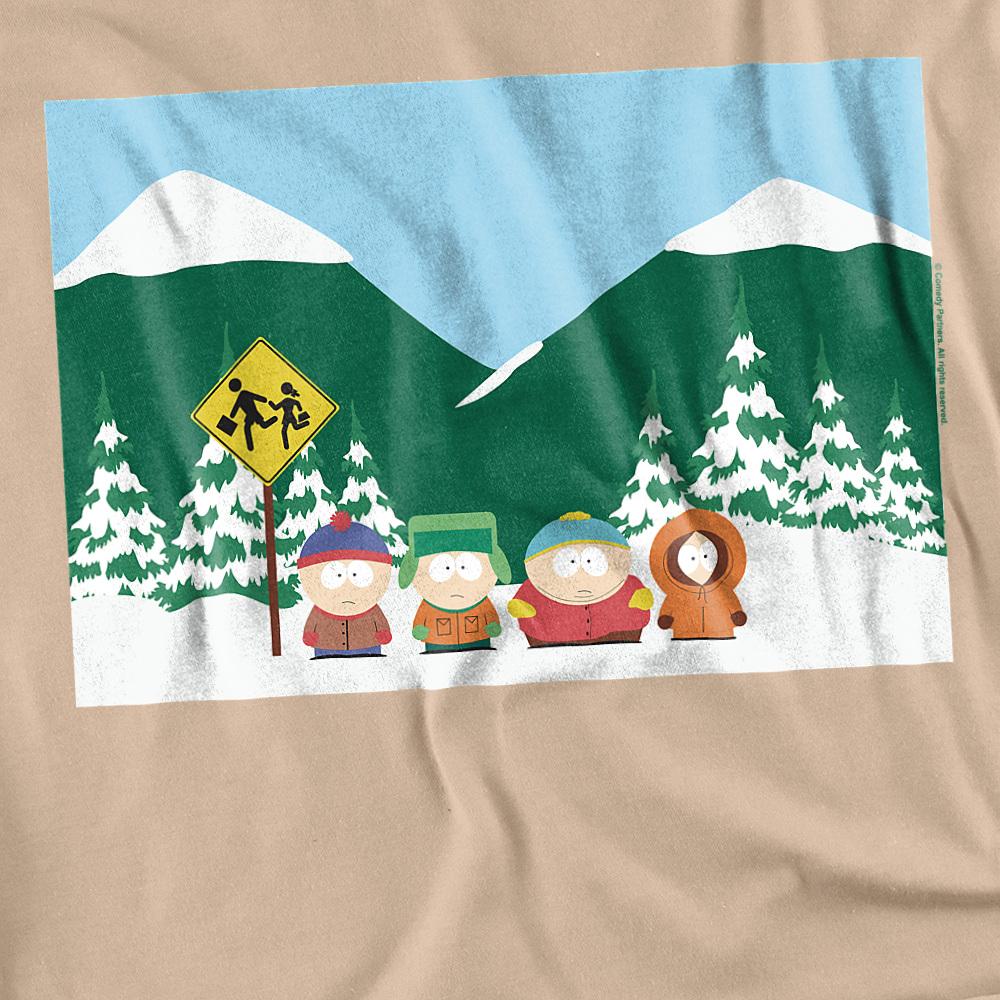 Sand - Side - South Park Unisex Adult Bus Stop T-Shirt