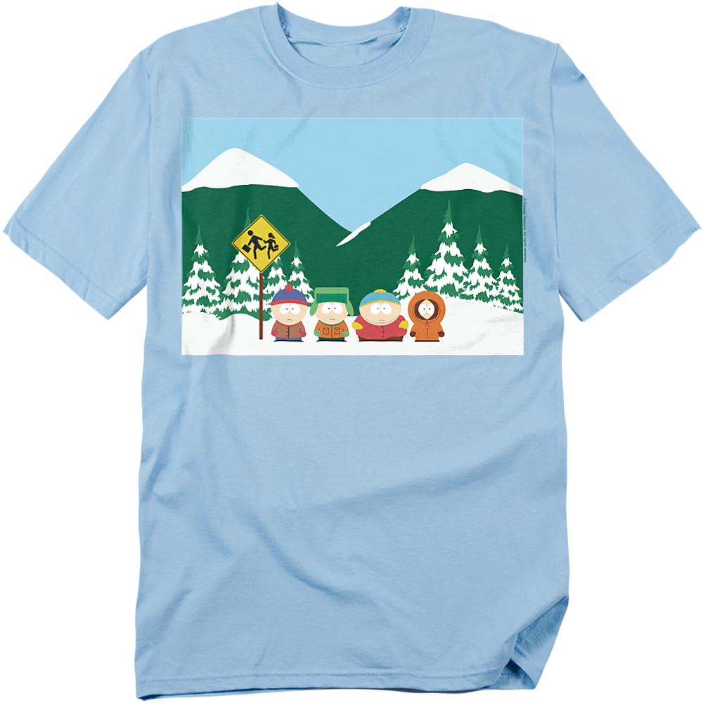 Light Blue - Front - South Park Unisex Adult Bus Stop T-Shirt