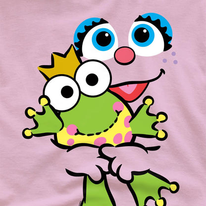 Pink - Side - Sesame Street Unisex Adult Holding Prince Abby Cadabby T-Shirt