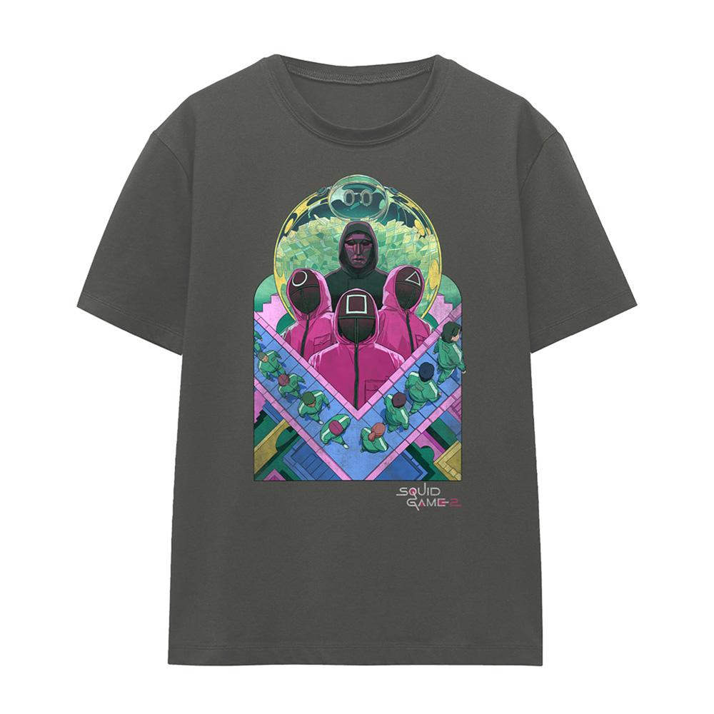 Charcoal - Front - Squid Game Womens-Ladies Front Man and Guards Comic T-Shirt