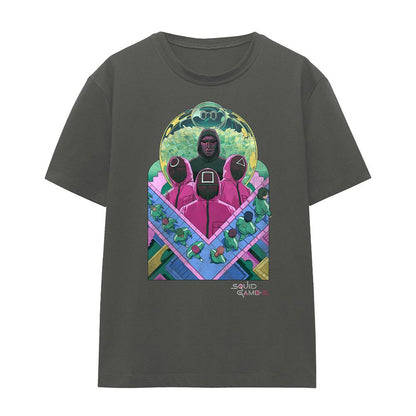 Charcoal - Front - Squid Game Womens-Ladies Front Man and Guards Comic T-Shirt