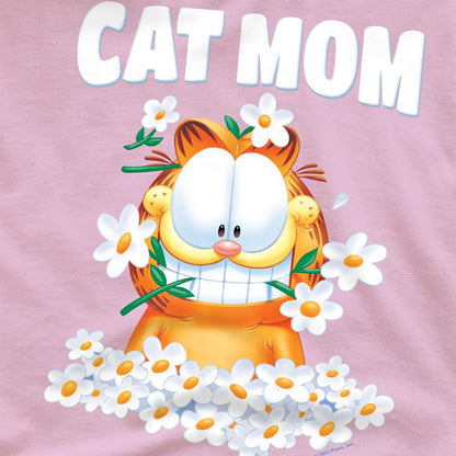 Pink - Side - Garfield Unisex Adult Cat Mom Flowers Mothers Day T-Shirt