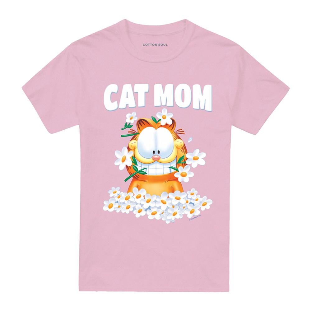 Pink - Front - Garfield Unisex Adult Cat Mom Flowers Mothers Day T-Shirt