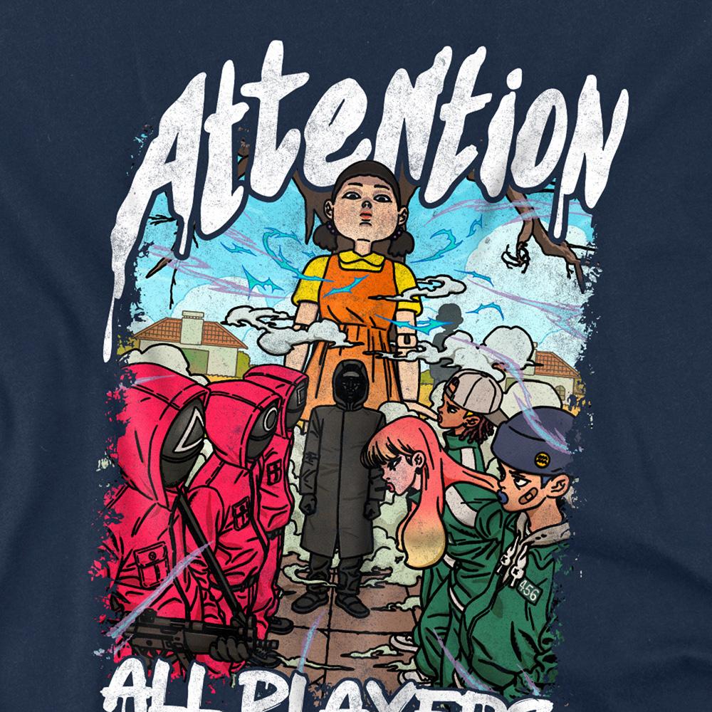 Navy - Back - Squid Game Unisex Adult Season Three Attention Anime T-Shirt