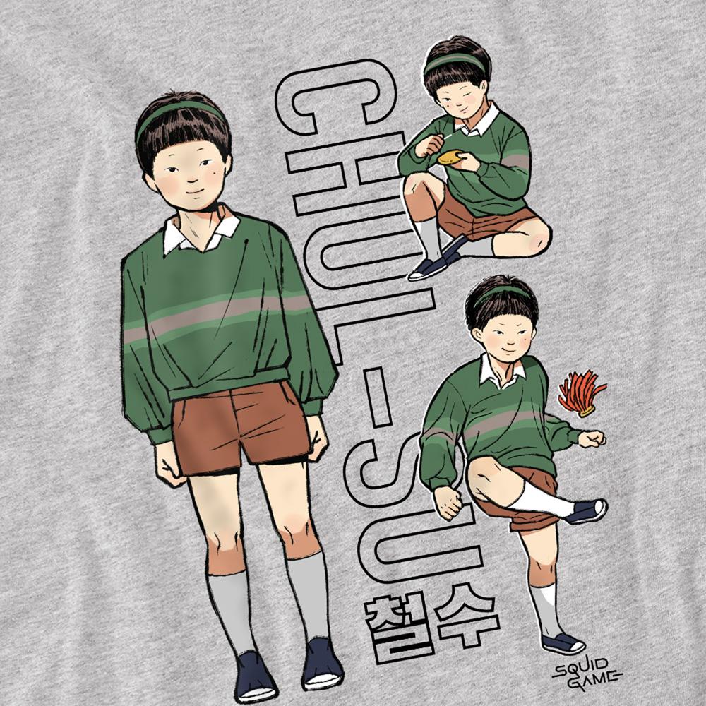 Heather Grey - Back - Squid Game Unisex Adult Season Three Chul-Su Vintage T-Shirt