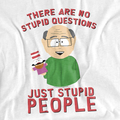 White - Side - South Park Unisex Adult No Stupid Questions T-Shirt