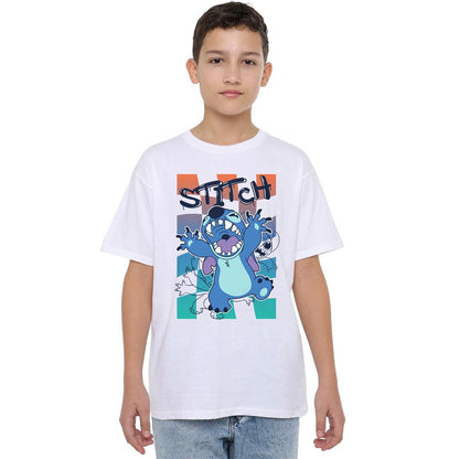 White - Front - Lilo & Stitch Boys Checkered T-Shirt