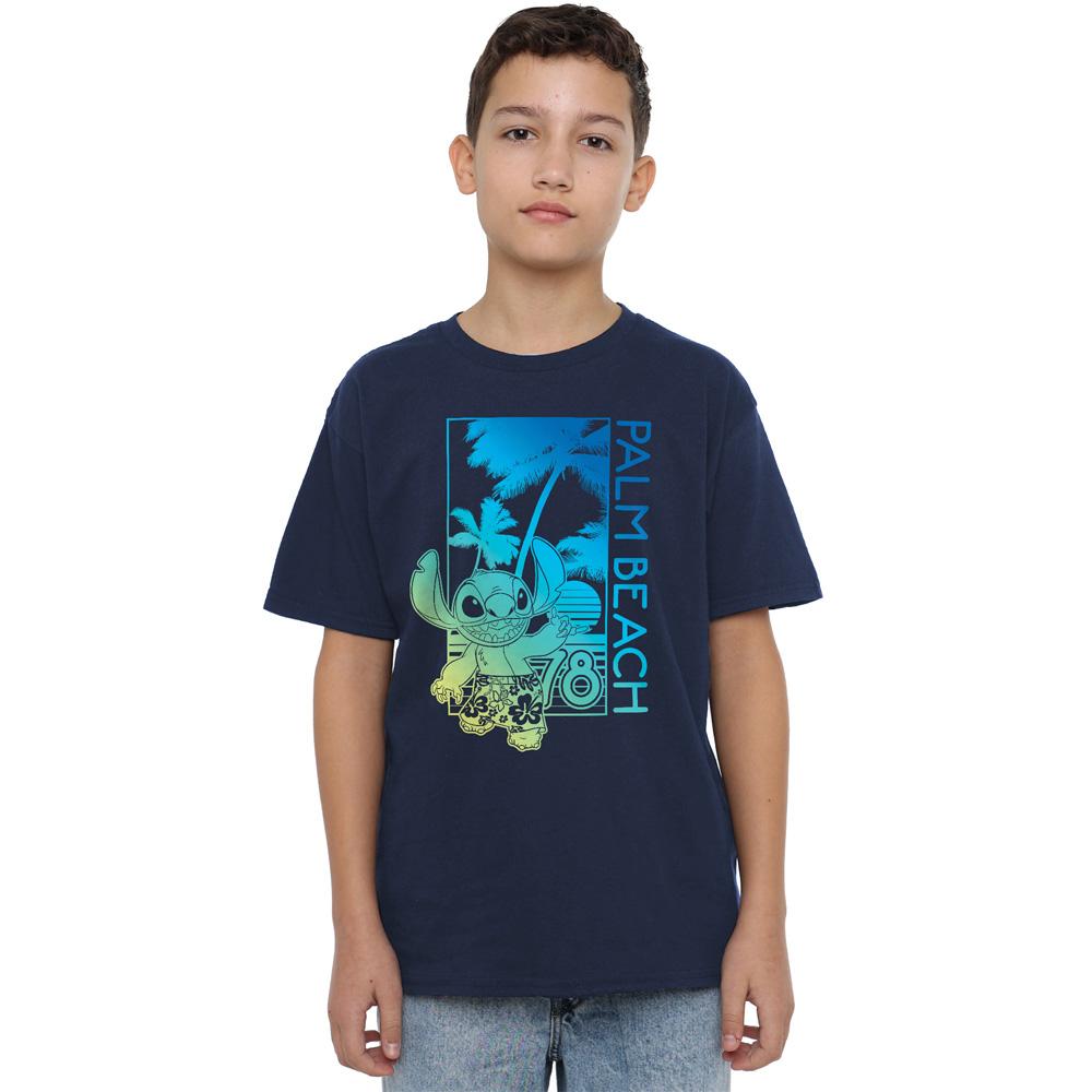 Navy - Front - Lilo & Stitch Boys Palm Beach Gradient T-Shirt
