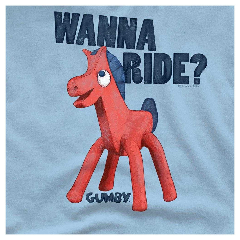 Light Blue - Side - Gumby Unisex Adult Wanna Ride T-Shirt