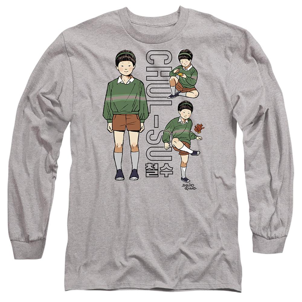 Heather Grey - Front - Squid Game Unisex Adult Chul-Su Vintage Long-Sleeved T-Shirt