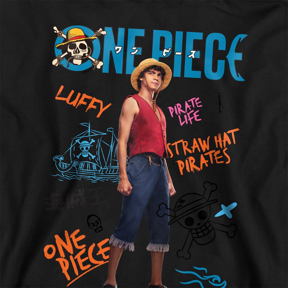 Navy - Back - One Piece Live Action Childrens-Kids Luffy Hoodie