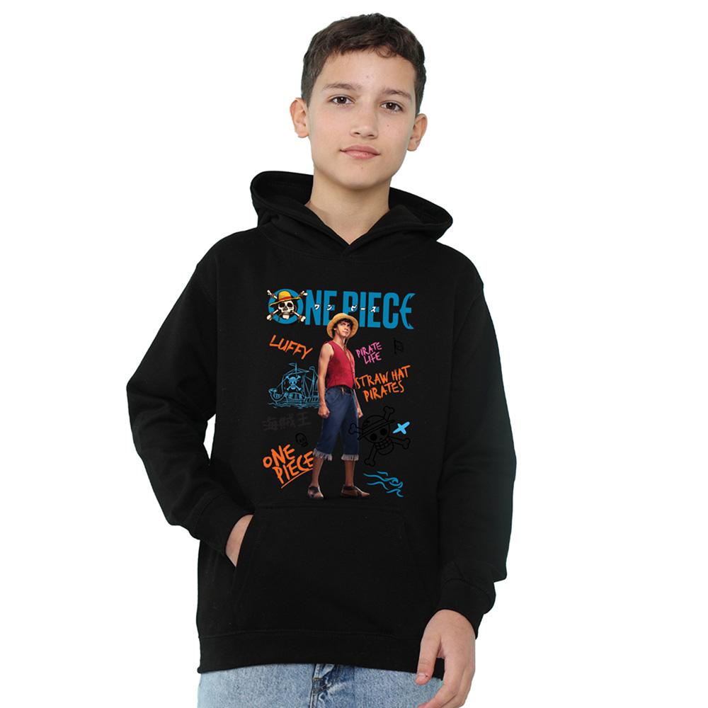 Black - Front - One Piece Live Action Childrens-Kids Luffy Hoodie