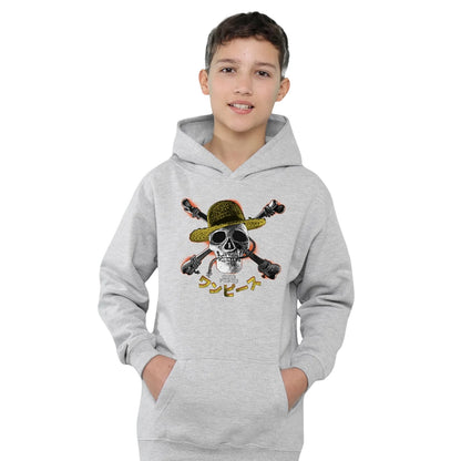 Athletic Heather - Side - One Piece Childrens-Kids Jolly Roger Hoodie