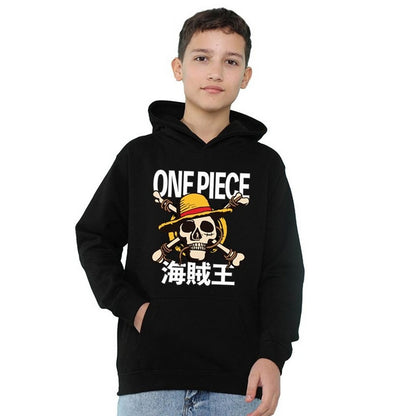 Black - Lifestyle - One Piece Childrens-Kids Jolly Roger Hoodie